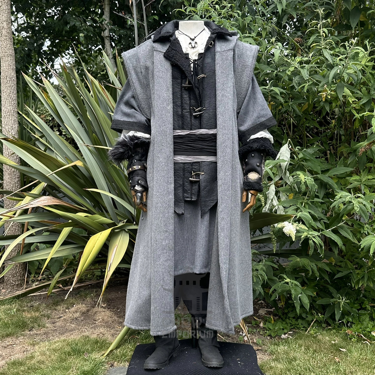 The Ashen Huntsman LARP Outfit - 4+ pieces (Robe, Waistcoat, Vambraces, Sash)
