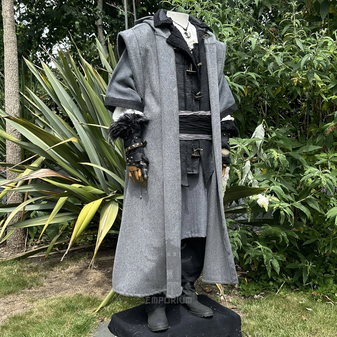 The Ashen Huntsman LARP Outfit - 4+ pieces (Robe, Waistcoat, Vambraces, Sash)