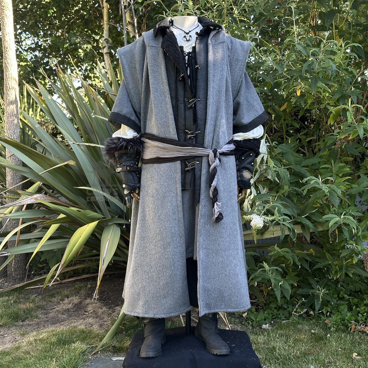 The Ashen Huntsman LARP Outfit - 4+ pieces (Robe, Waistcoat, Vambraces, Sash)