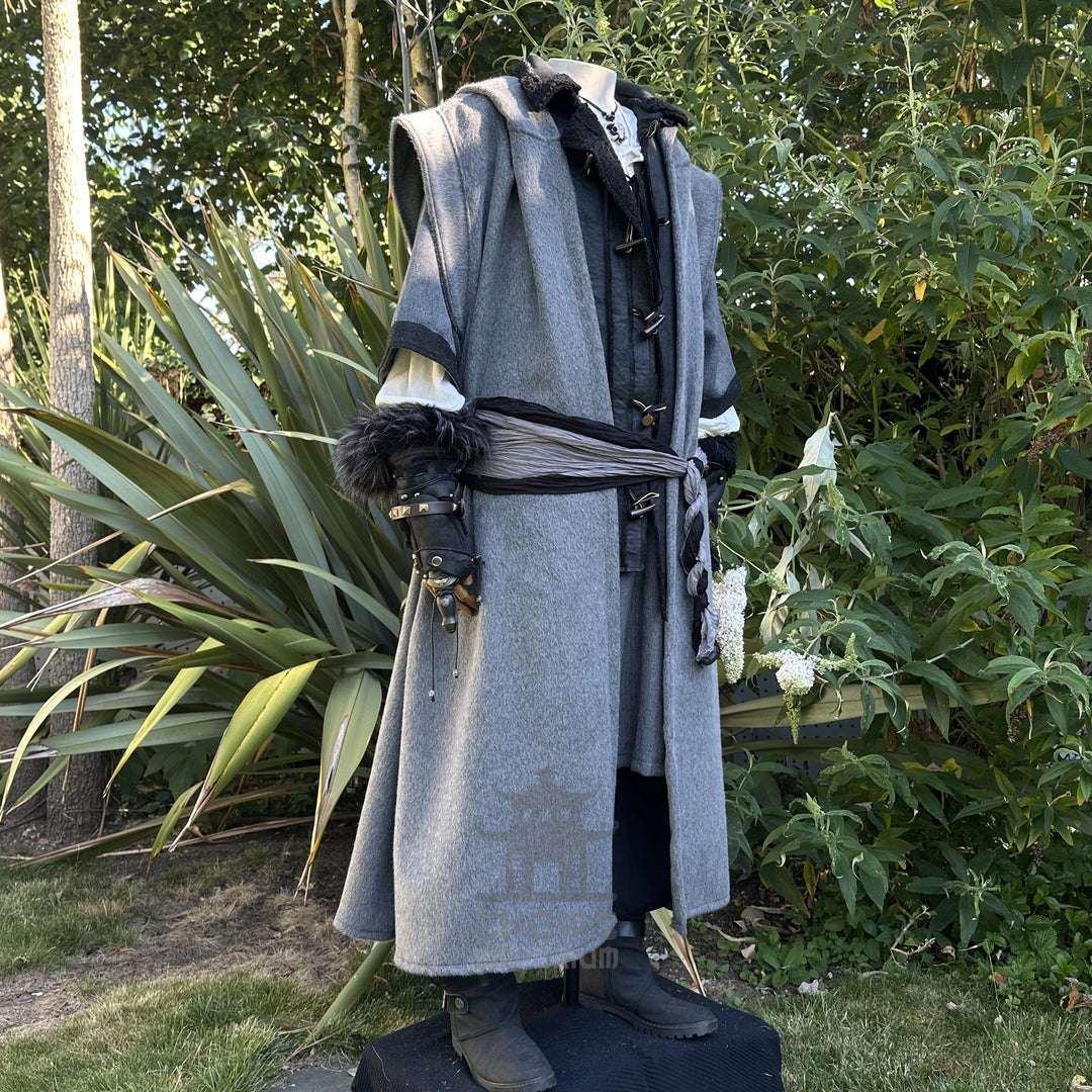 The Ashen Huntsman LARP Outfit - 4+ pieces (Robe, Waistcoat, Vambraces, Sash)