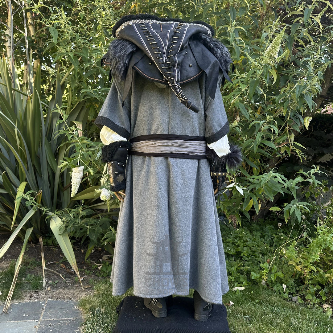 The Ashen Huntsman LARP Outfit - 4+ pieces (Robe, Waistcoat, Vambraces, Sash)