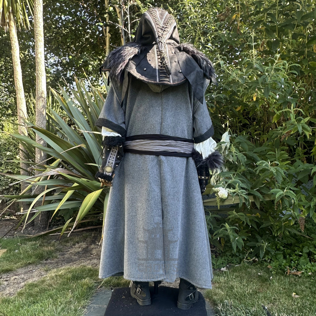The Ashen Huntsman LARP Outfit - 4+ pieces (Robe, Waistcoat, Vambraces, Sash)
