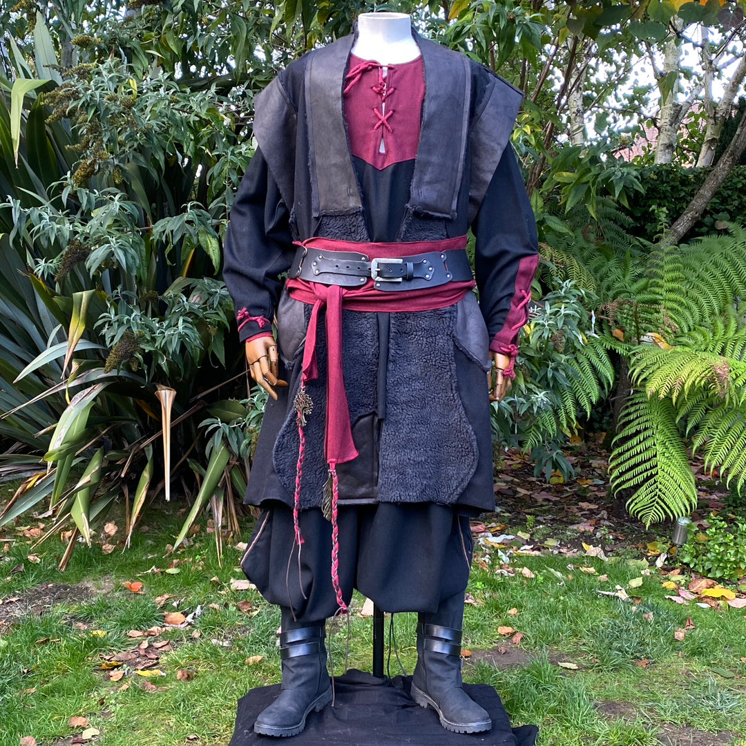 Demon Hunter LARP Outfit - 3 Pieces; Black & Red, Waistcoat, Hood, Sash - Chows Emporium Ltd