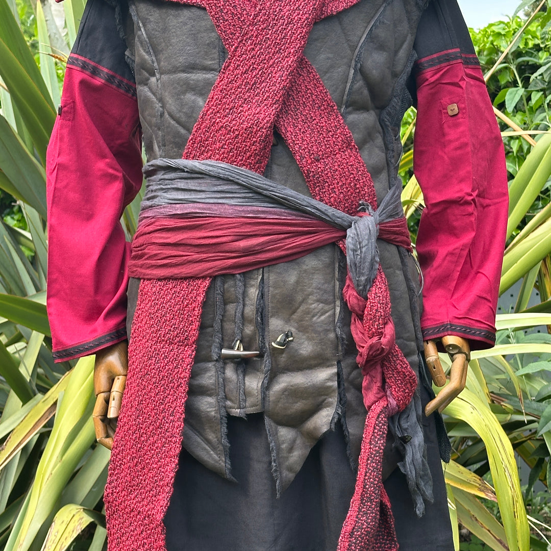 4 Piece Black & Red Outfit (Shirt, Pants, Sash & Hood)