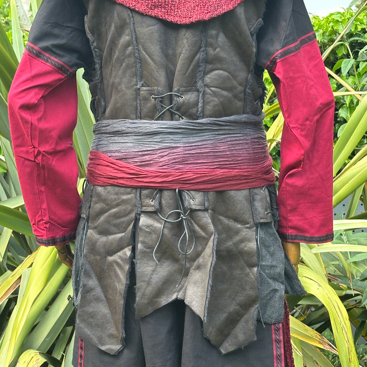 4 Piece Black & Red Outfit (Shirt, Pants, Sash & Hood)