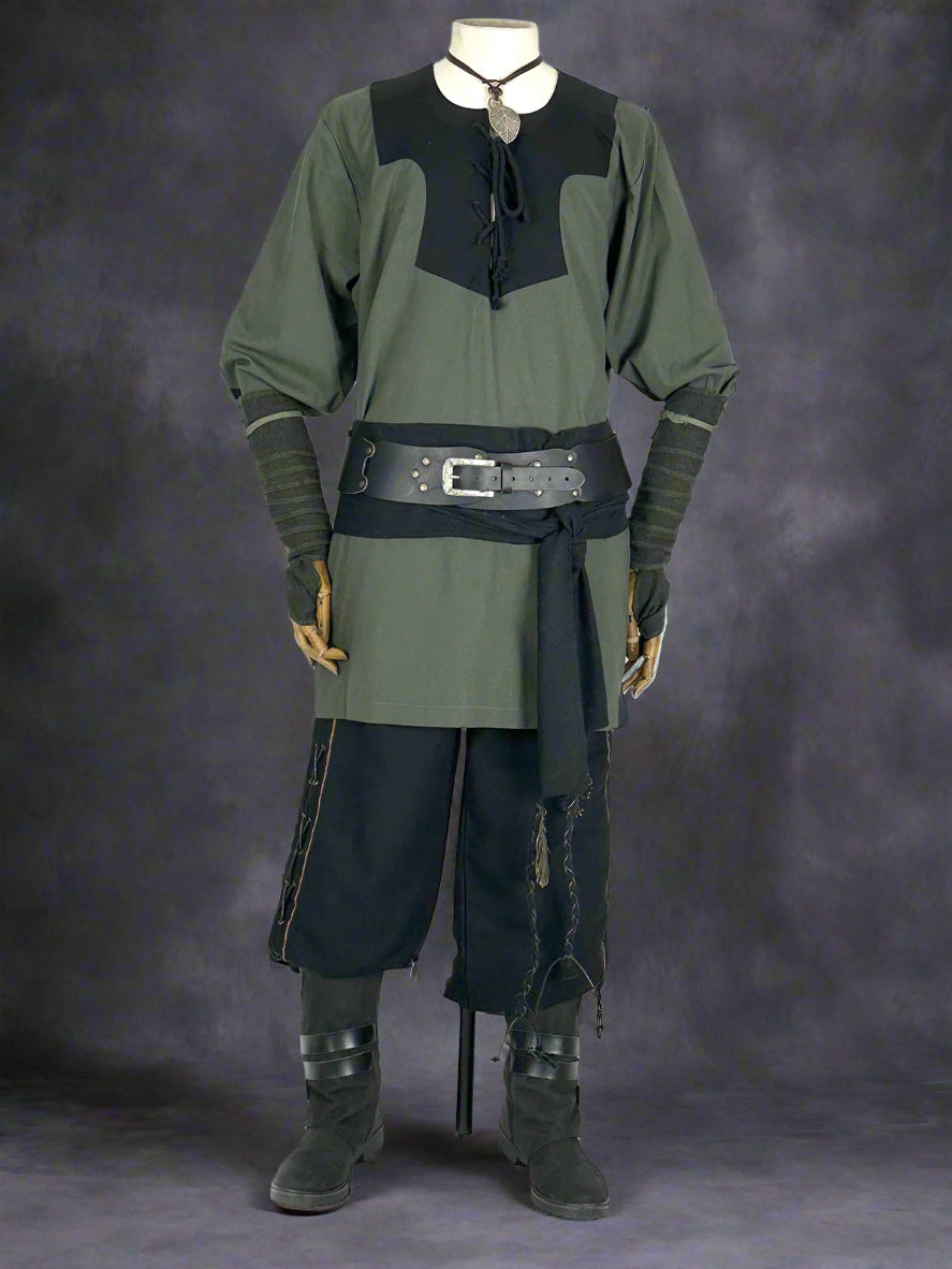 unisex slate green black cotton Viking shirt for medieval events.