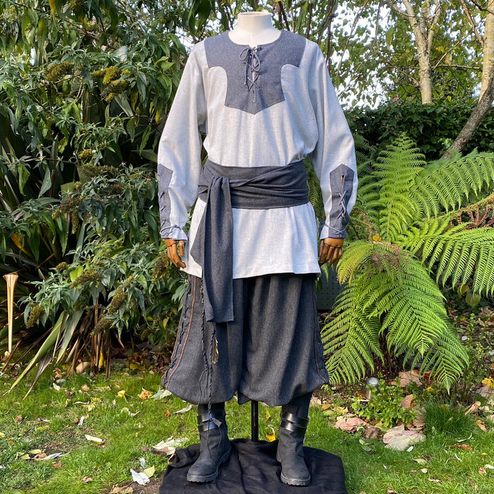 Elven Lord Larp Outfit - 6 Pieces; Woolen Coat, Wrap Hood, Shirt, Pants, Belt and Sash - Chows Emporium Ltd