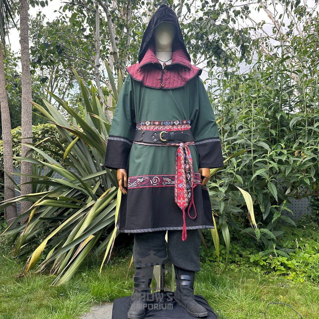 Tenue de base LARP - 3 pièces : tunique, pantalon et ceinture bicolores vert et noir
