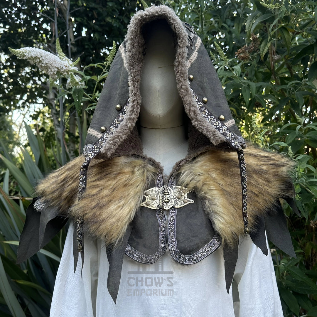 Green Ornate Faux Leather Hood