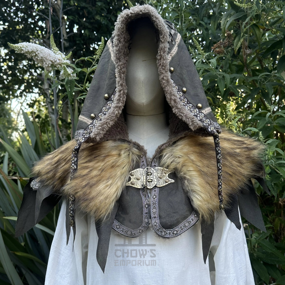 Green Ornate Faux Leather Hood
