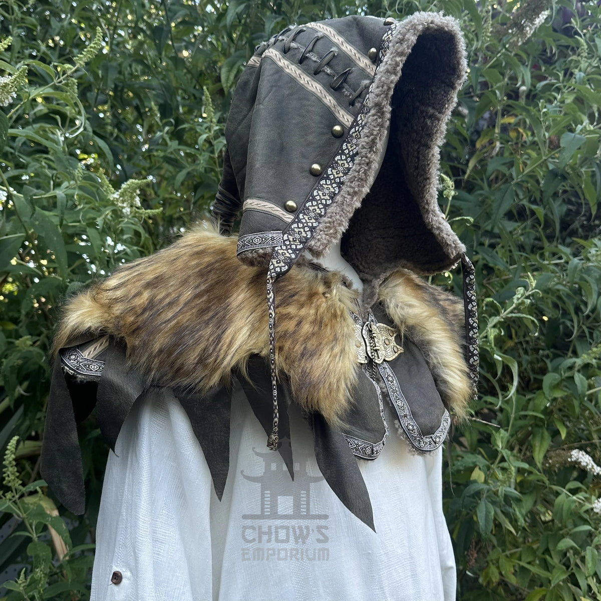 Green Ornate Faux Leather Hood