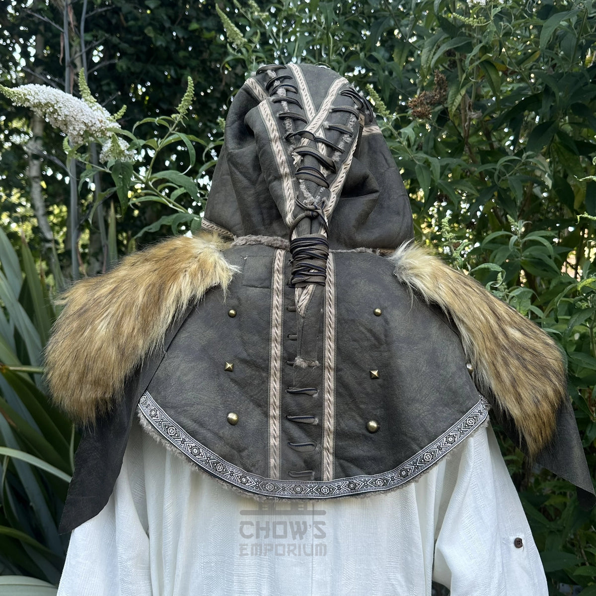 Green Ornate Faux Leather Hood