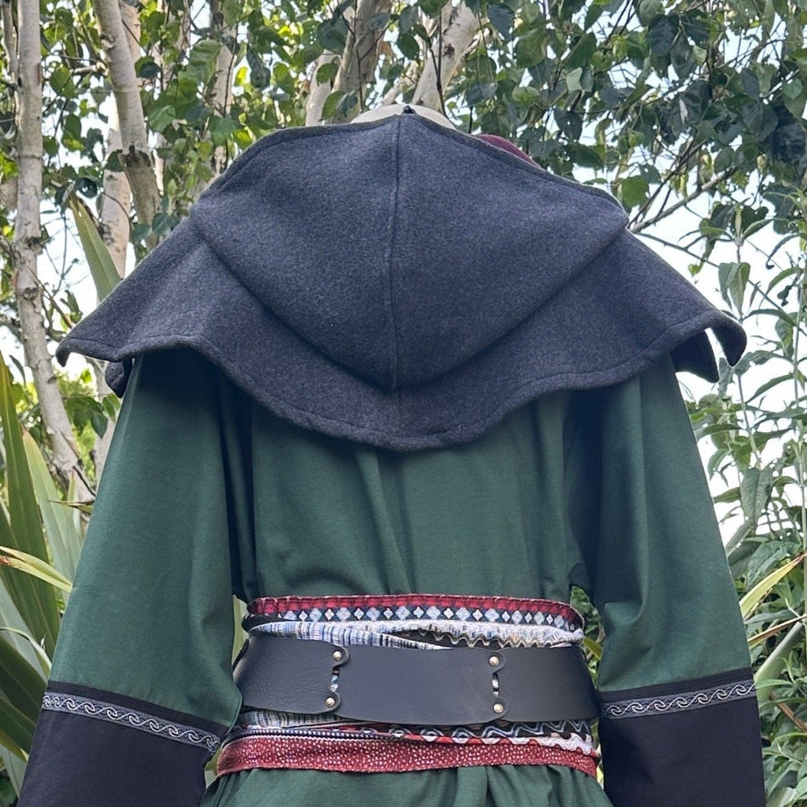 Mittelalterliche Wickelkapuze - Blau-Weiß-Kariert - Wollschal LARP-Kapuze
