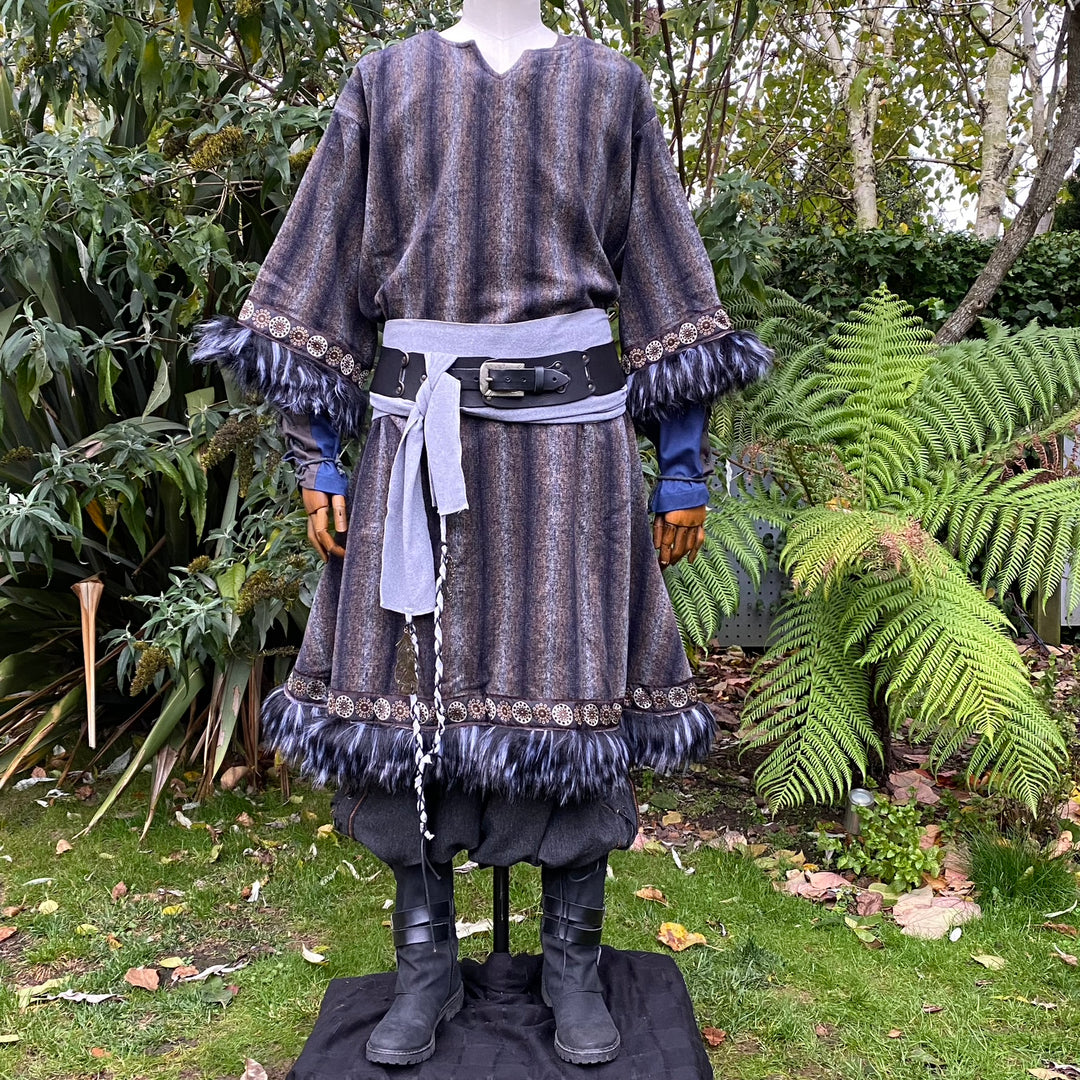 Arcane Warrior LARP Outfit - 4 Pieces; Blue & Grey Tunic, Hood, Pants, Sash - Chows Emporium Ltd