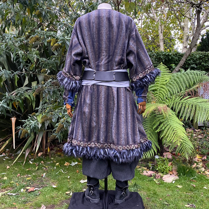 Arcane Warrior LARP Outfit - 3 Pieces; Blue & Grey Tunic, Mohair Hood, Sash - Chows Emporium Ltd