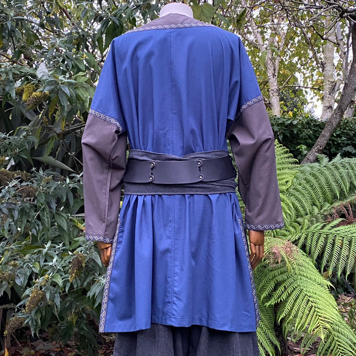 Azure Warrior LARP Outfit - 6 Piece Set; Padded Gambeson Jacket, Hood, Tunic, Pants, Belt - Chows Emporium Ltd
