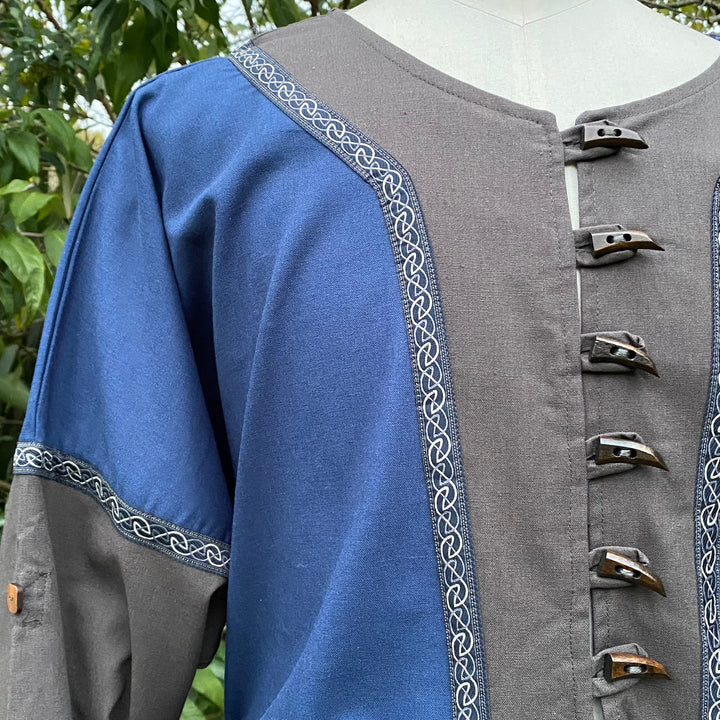 Storm Mage LARP Outfit - 3 Pieces; Blue Suede Effect Waistcoat, Tunic, Sash