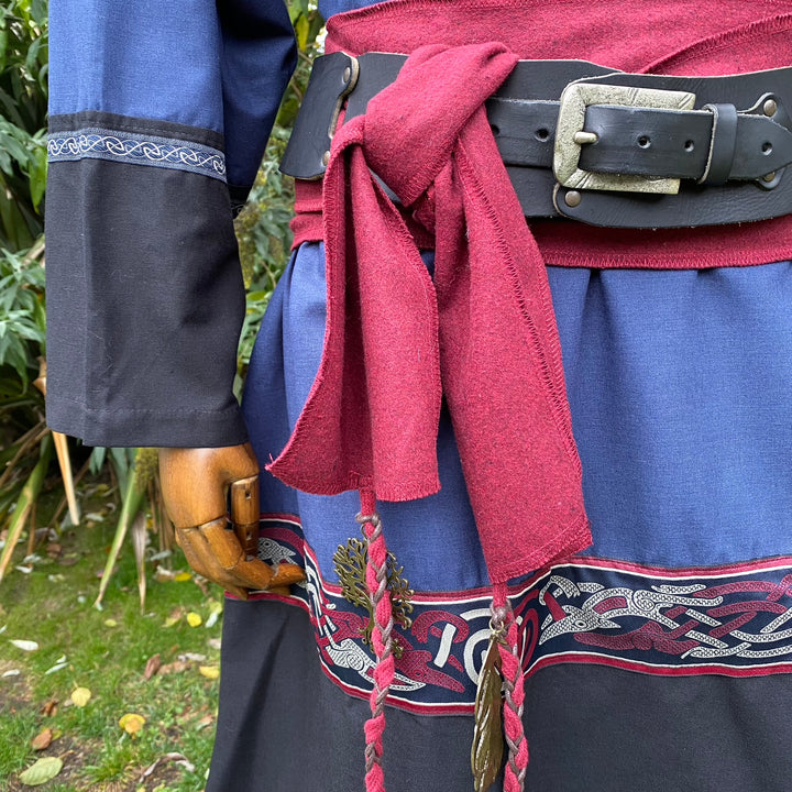 LARP Basic Outfit - 3 Pieces: Blue & Black Two Tone Tunic, Pants and Red Sash - Chows Emporium Ltd