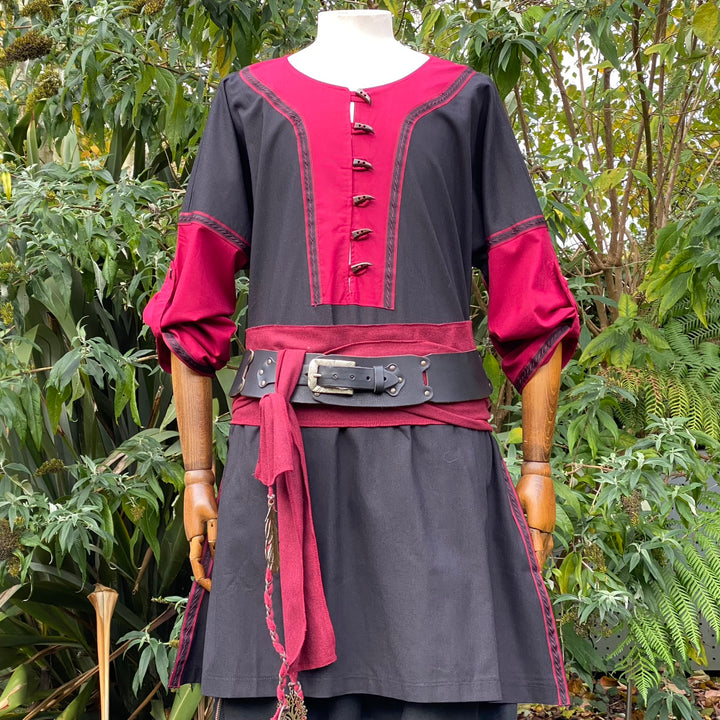 LARP Basic Outfit - 3 Pieces: Black & Red Two Tone Tunic, Hero Pants and Sash - Chows Emporium Ltd