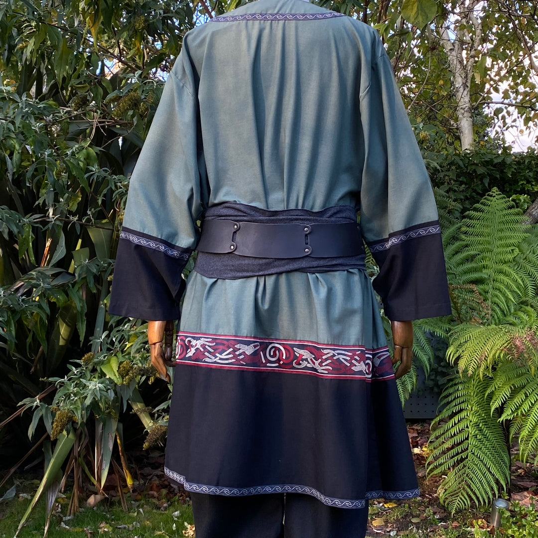 LARP Basic Outfit - 3 Pieces:  Green & Black Two Tone Tunic, Trousers and Sash - Chows Emporium Ltd