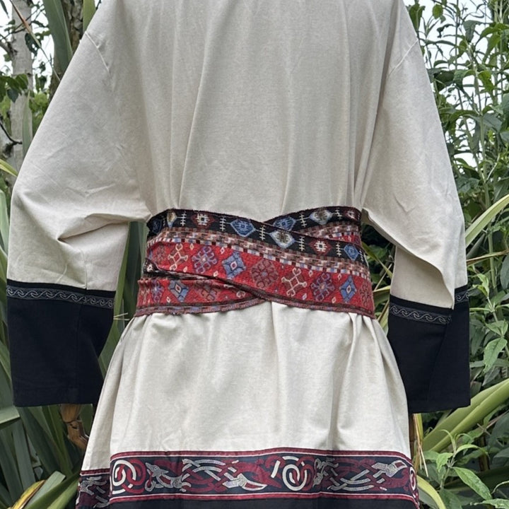 Ensemble ceinture et ceinture LARP avec accessoires - Laine gris foncé - Cuir de buffle noir - Idées cadeaux