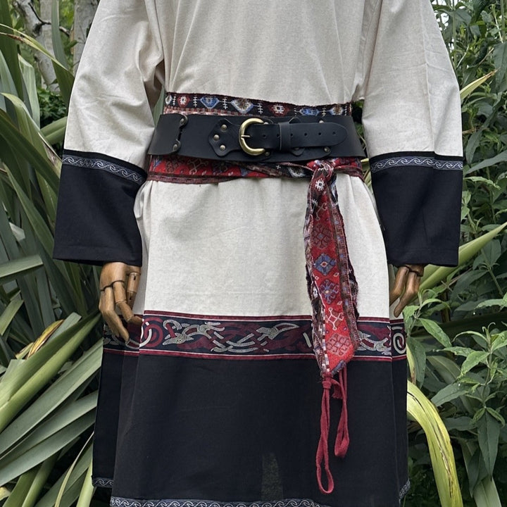 Ensemble ceinture et ceinture LARP avec accessoires - Laine gris foncé - Cuir de buffle noir - Idées cadeaux