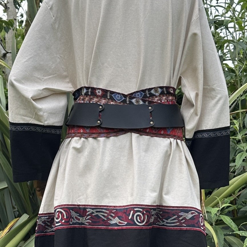 Ensemble ceinture et ceinture LARP avec accessoires - Laine gris foncé - Cuir de buffle noir - Idées cadeaux