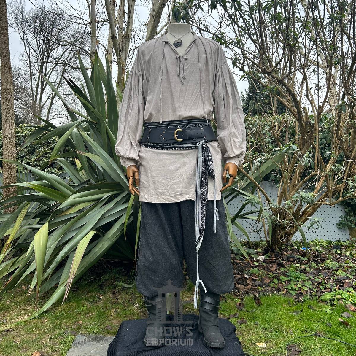 linen cotton medieval shirt in light grey for reenactment.
