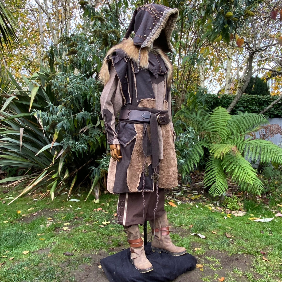 LARP Viking waistcoat with fur trim, hooded.
