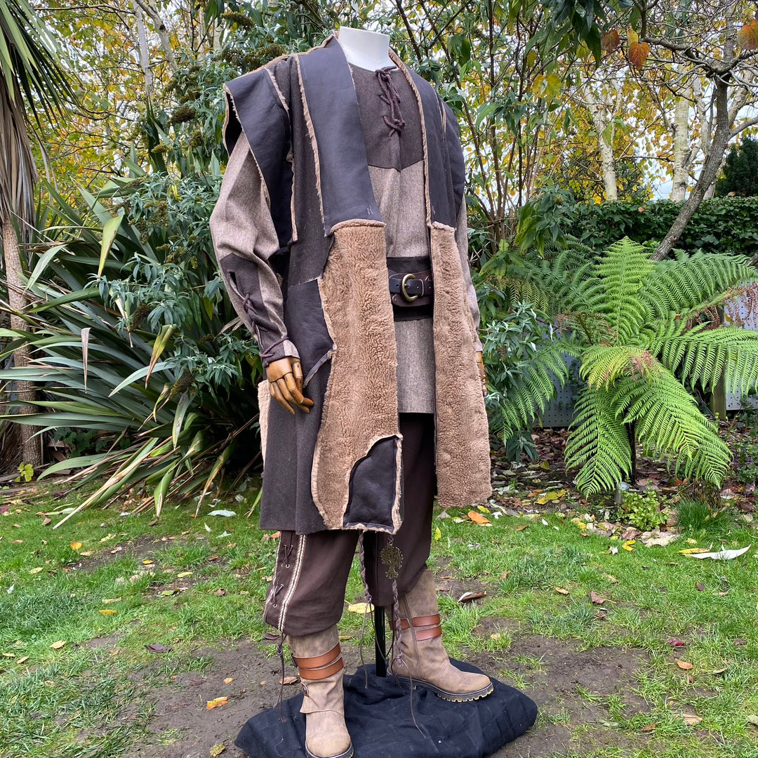 Barbarian Berserker LARP Outfit - 5 Piece; Faux Leather Hood & Waistcoat, Shirt, Pants and Sash - Chows Emporium Ltd