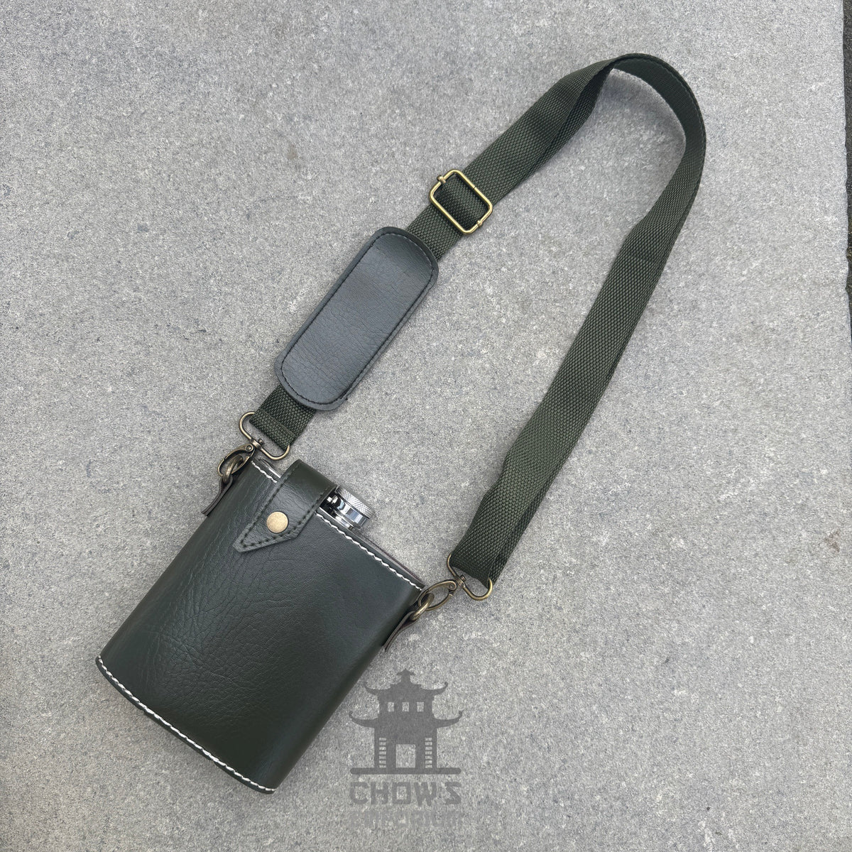 18oz Leather Hip Flask with Shoulder Strap