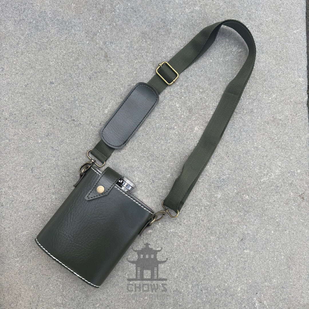 18oz Leather Hip Flask with Shoulder Strap
