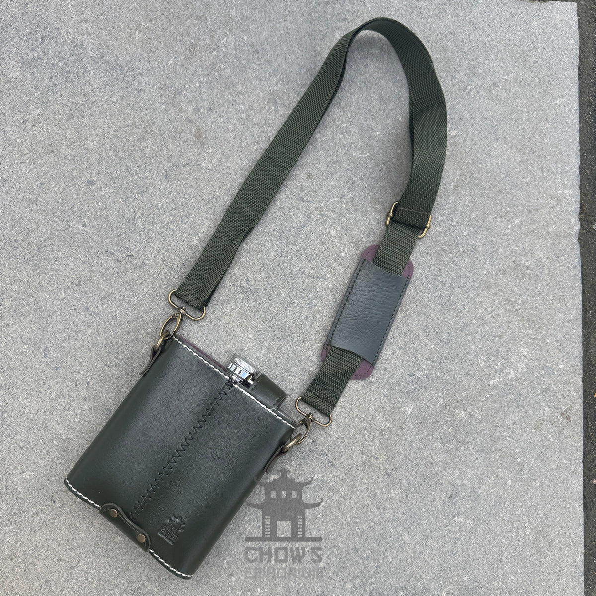 18oz Leather Hip Flask with Shoulder Strap