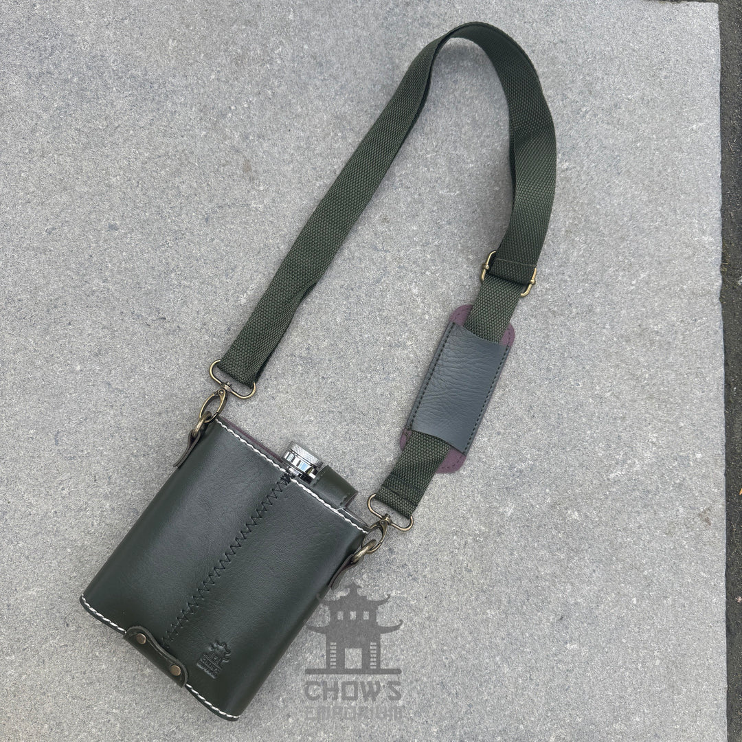18oz Leather Hip Flask with Shoulder Strap