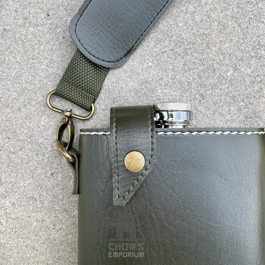 18oz Leather Hip Flask with Shoulder Strap