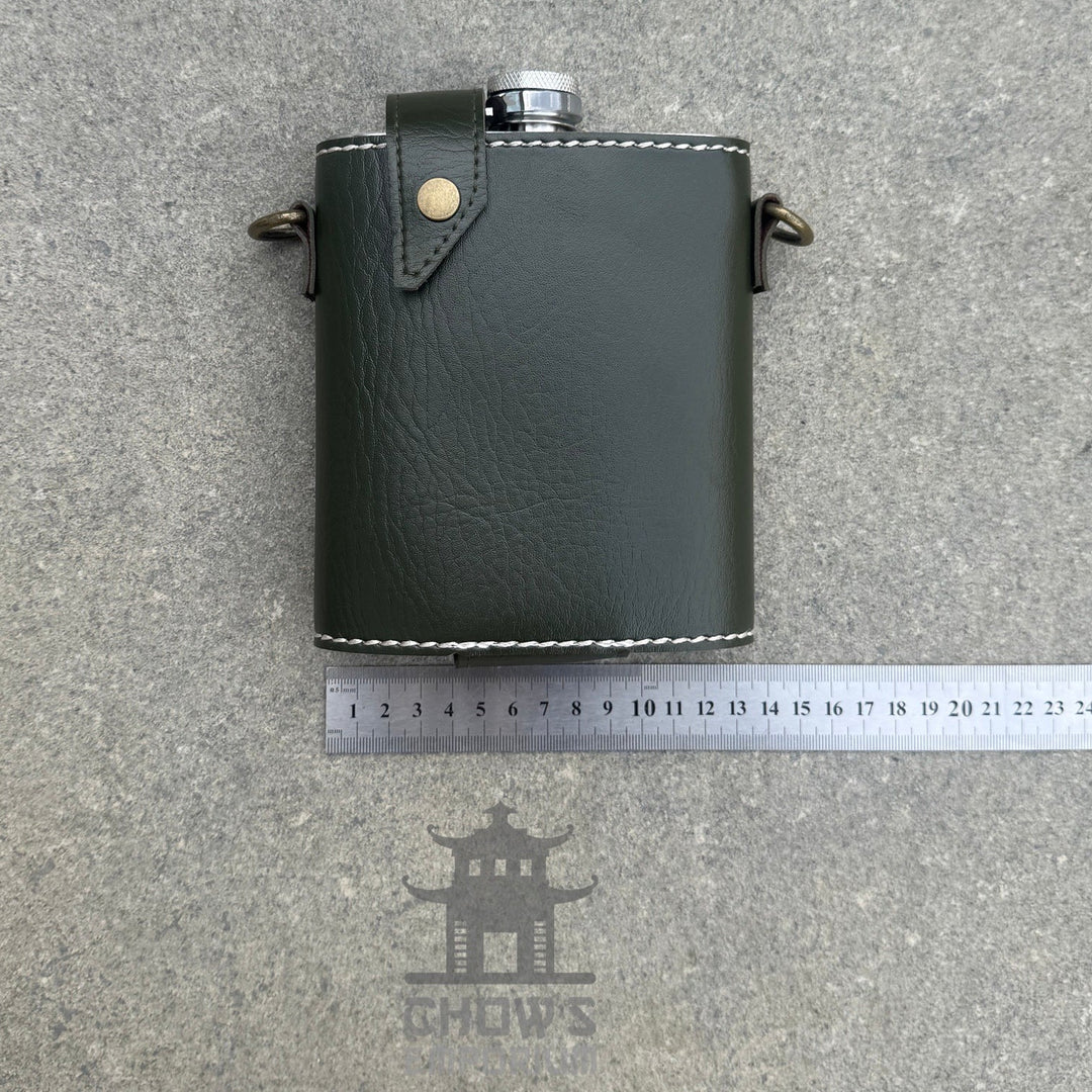 18oz Leather Hip Flask with Shoulder Strap