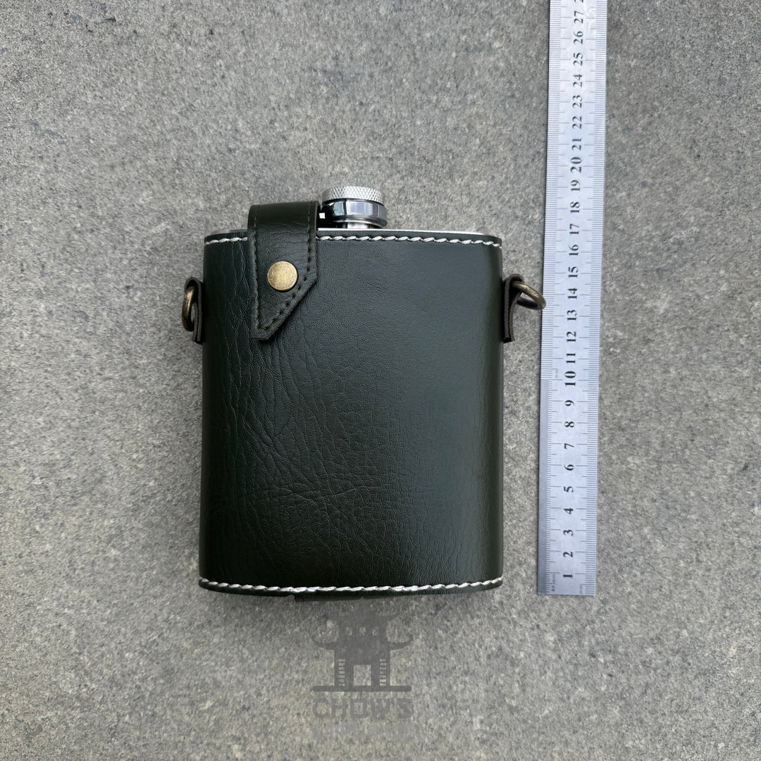 18oz Leather Hip Flask with Shoulder Strap