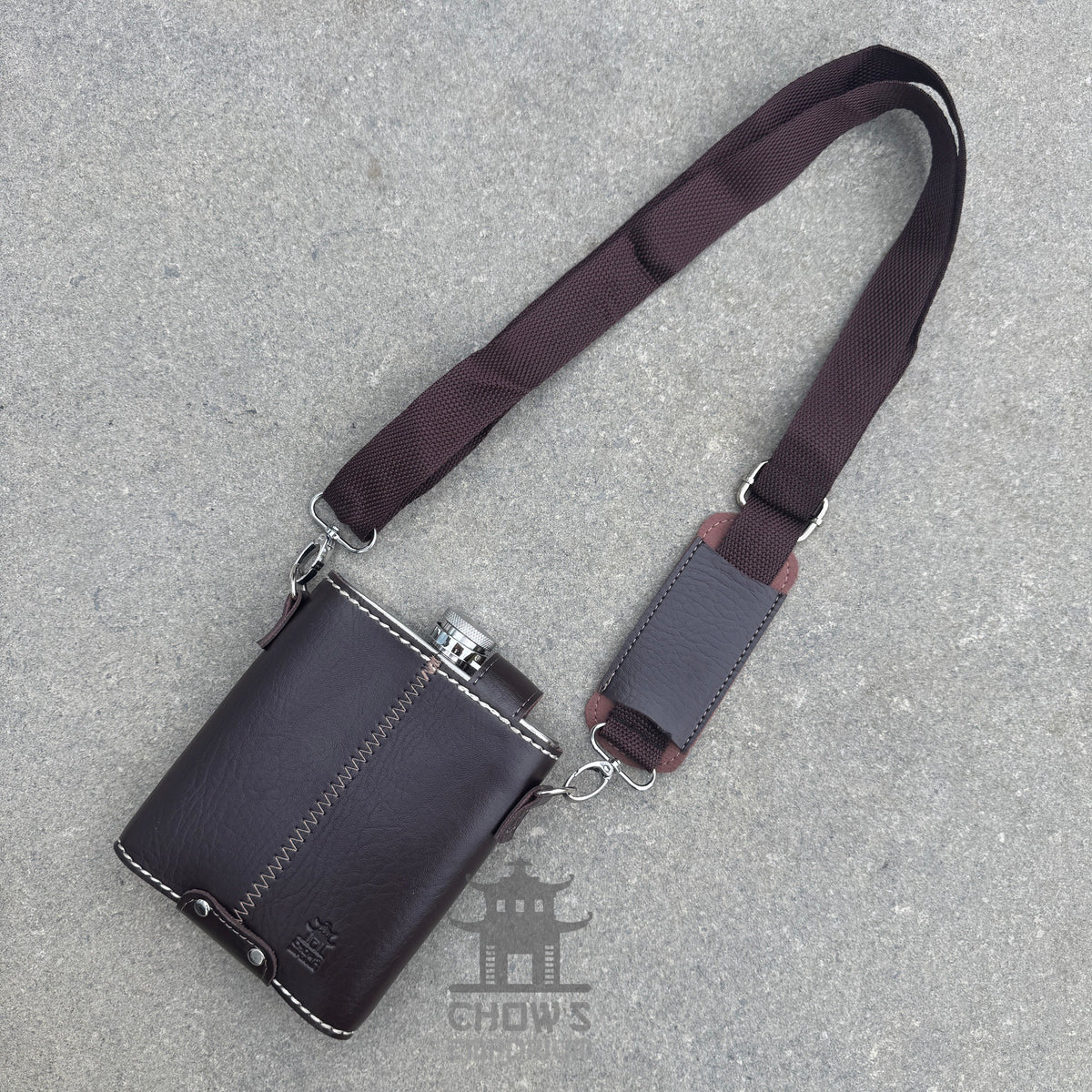 18oz Leather Hip Flask with Shoulder Strap