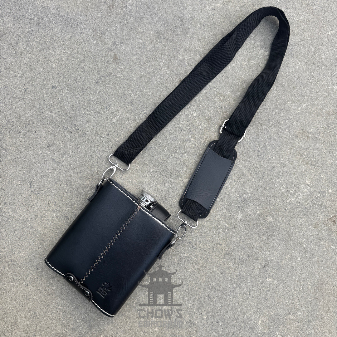 18oz Leather Hip Flask with Shoulder Strap