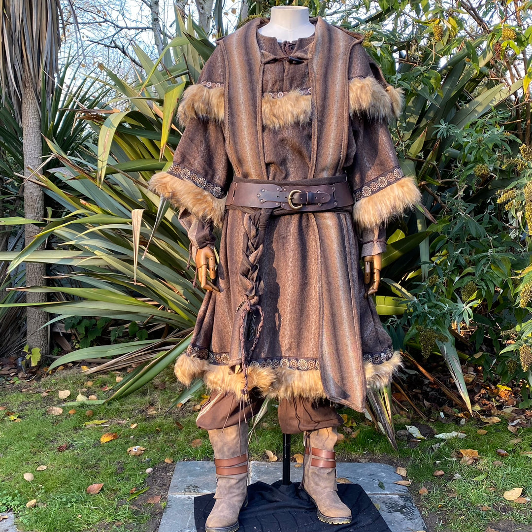 Mountain Warrior LARP Outfit - 2 Pieces; Faux Fur Trimmed Tunic and Hood - Chows Emporium Ltd