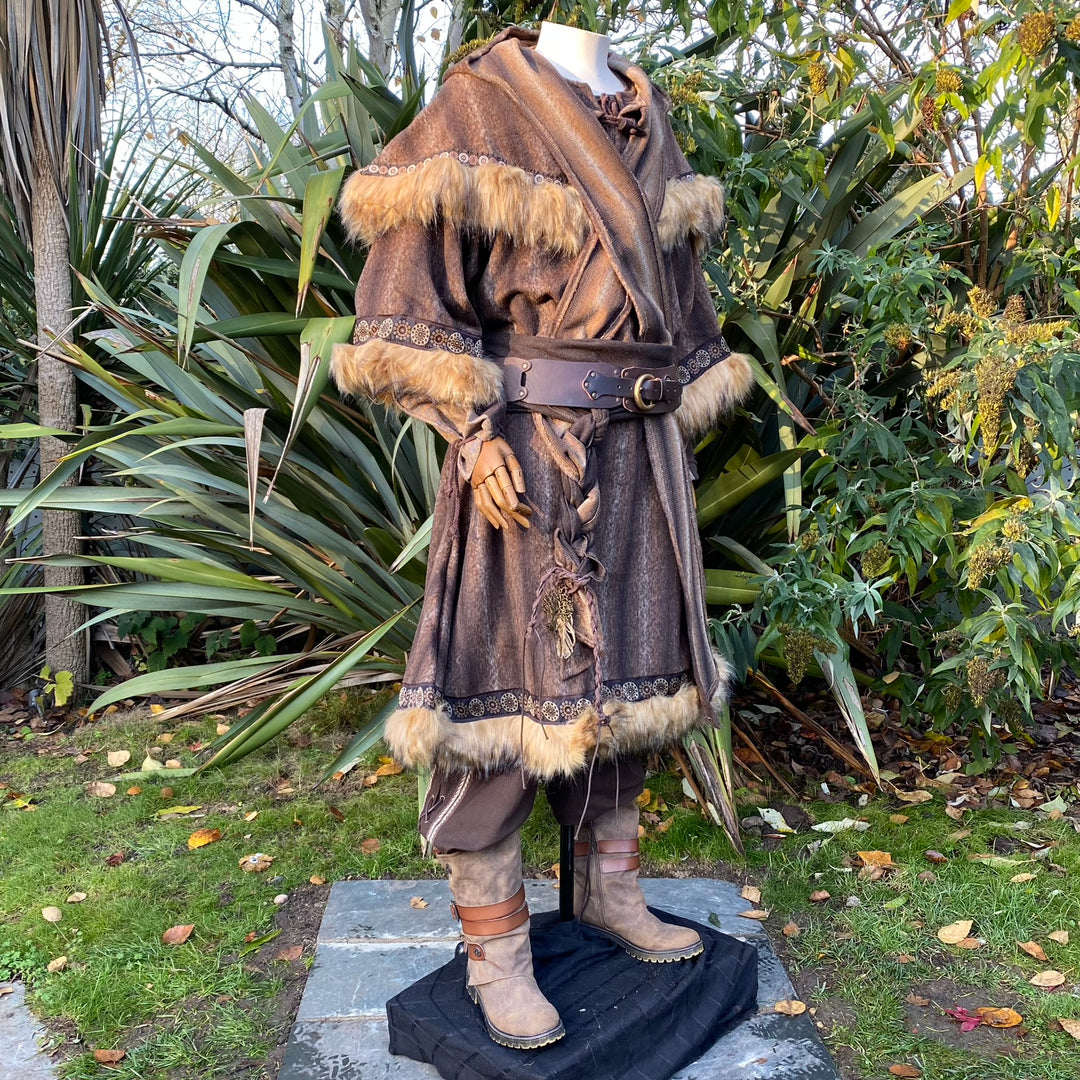 Mountain Warrior LARP Outfit - 2 Pieces; Faux Fur Trimmed Tunic and Hood - Chows Emporium Ltd