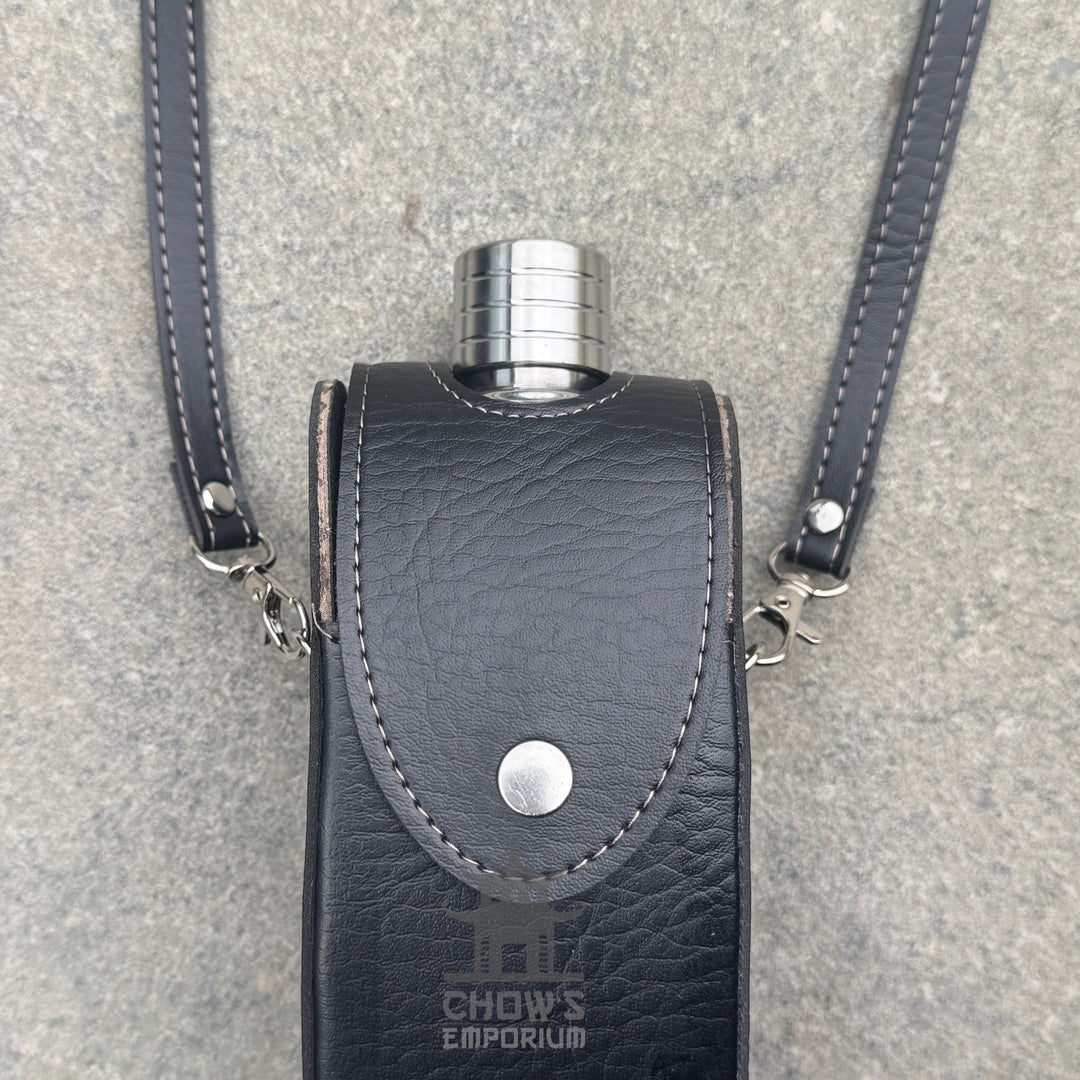 Curved 28oz Hip Flask with Shoulder Strap