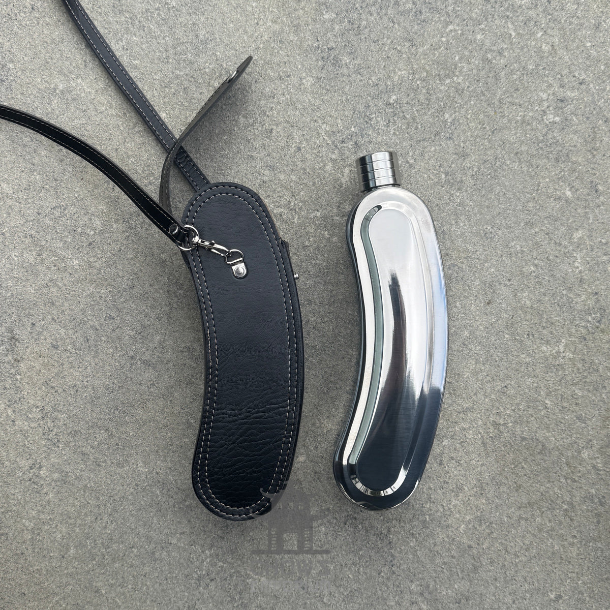 Curved 28oz Hip Flask with Shoulder Strap