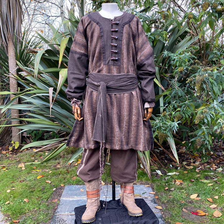 Forest Warrior LARP Outfit - 6 Pieces; Jacket and Hood with Padding, Tunic, Pants, Sash, Belt - Chows Emporium Ltd