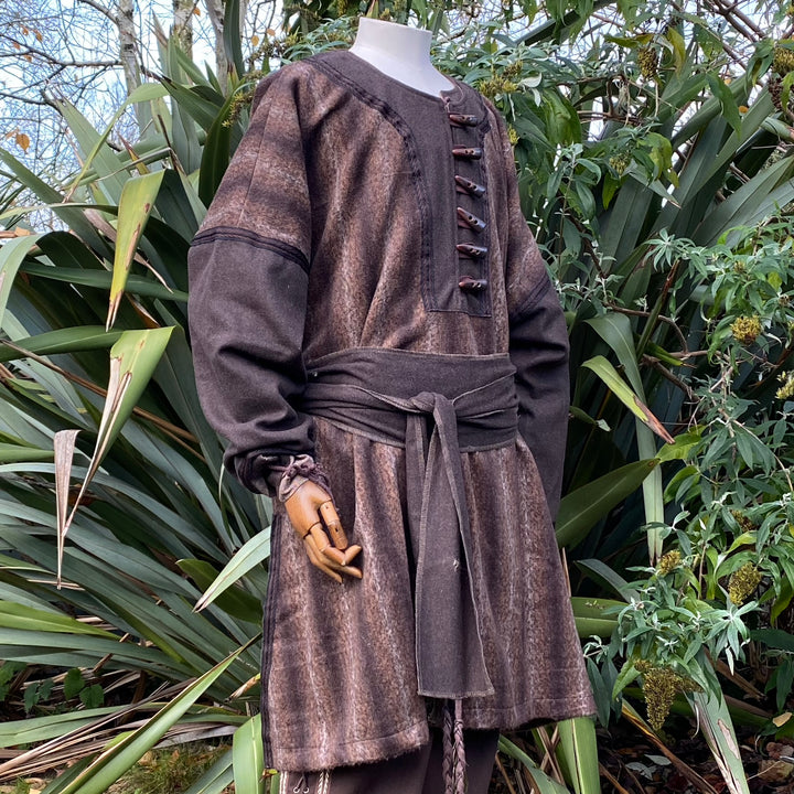 LARP Viking Tunic with Buttons - Two Tone Brown - Mohair Wool Mix - Chows Emporium Ltd
