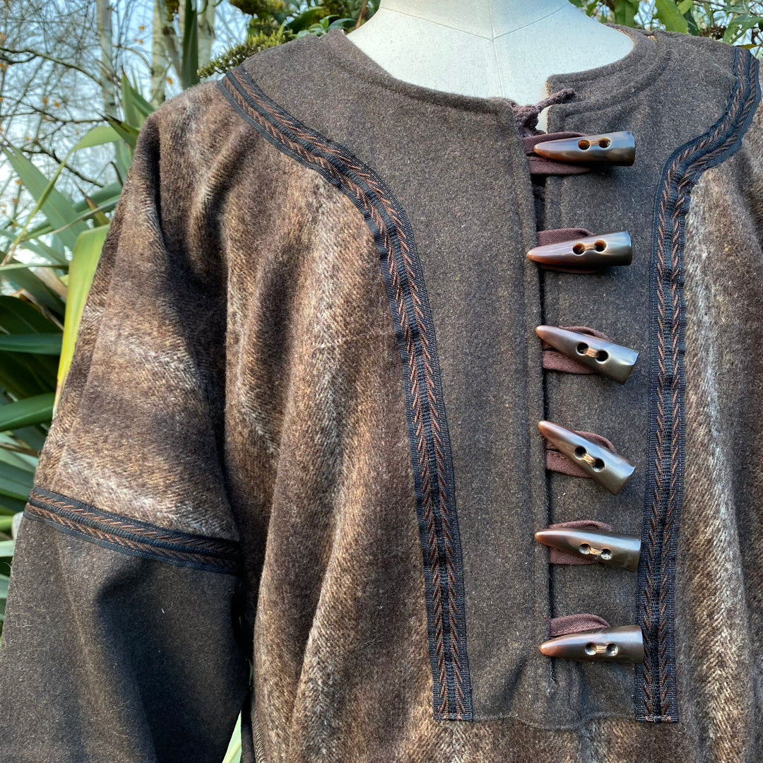 Woodland Archer LARP Outfit - 3 Piece Set; Mohair Button Down Tunic, Hood, Sash - Chows Emporium Ltd