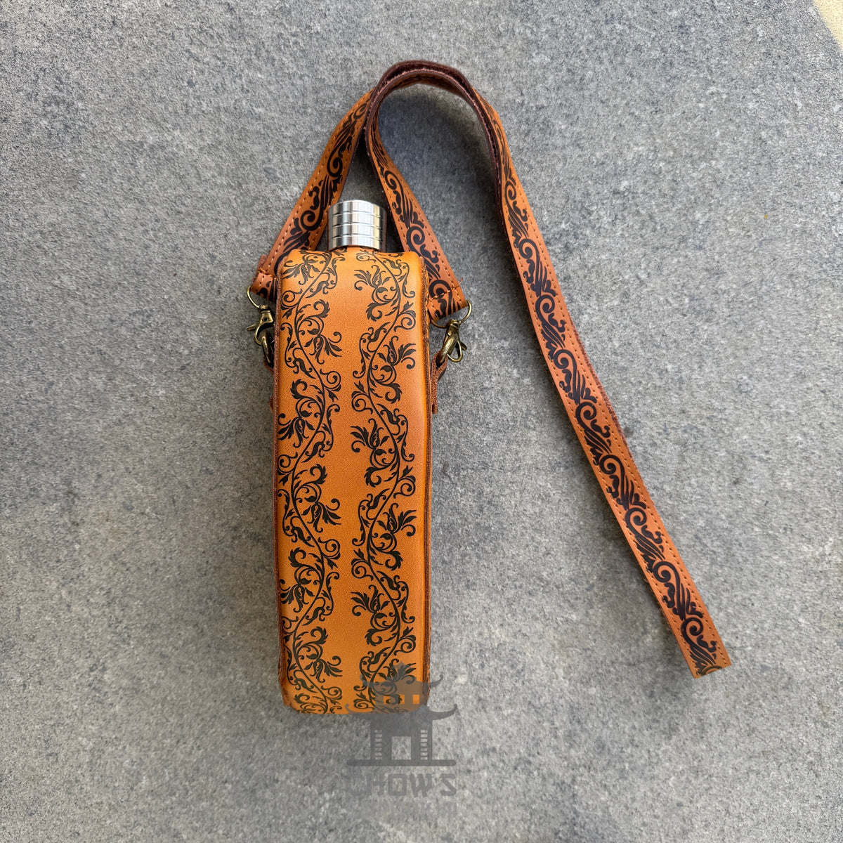Curved 28oz Hip Flask with Shoulder Strap