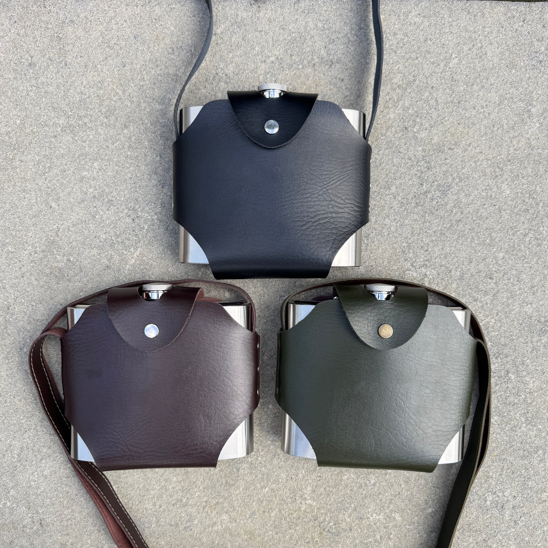 32oz Hip Flask with Leather Holder and Belt Loop