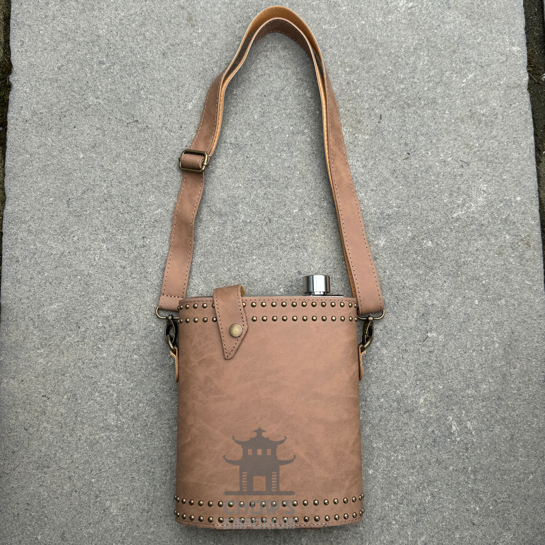 Studded 48oz Hip Flask with Shoulder Strap