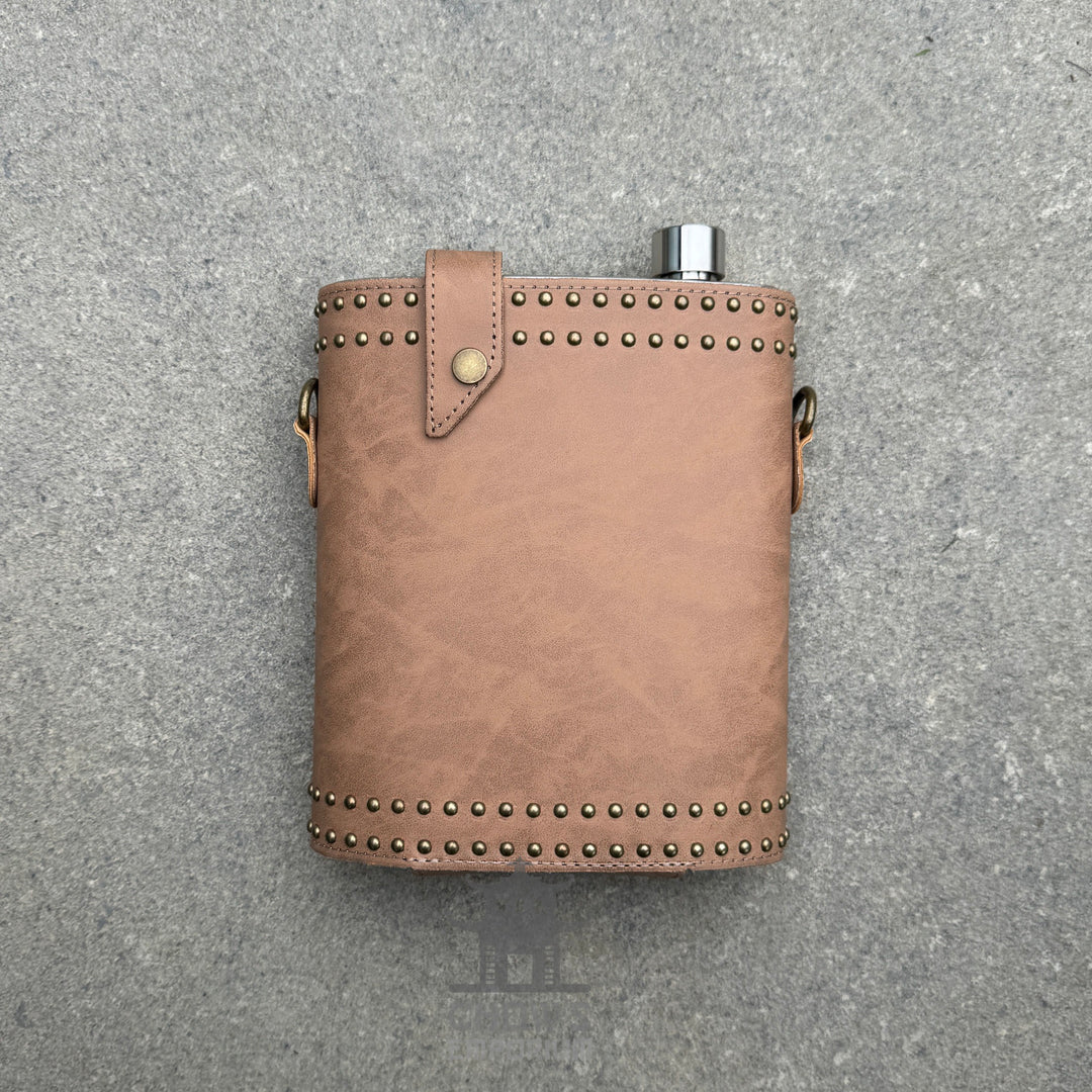 Studded 48oz Hip Flask with Shoulder Strap